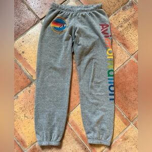 Aviator Nation Gray Track Pants with Rainbow Graphic